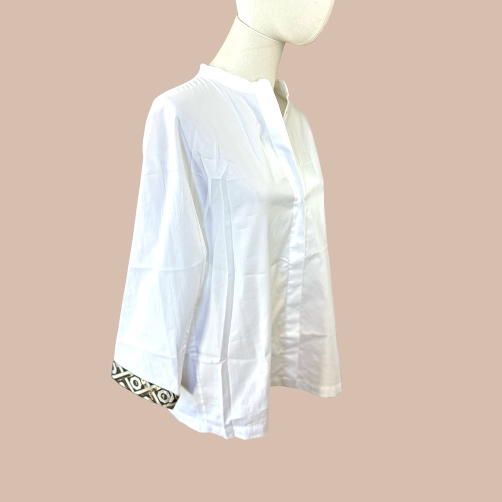 MaxMara NWT SZ 2 the Tenerife White Button Down Shirt Patterned Cuffs - Picture 3 of 16